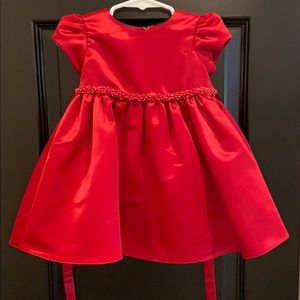 Stunning red silk baby holiday dress sparkle belt